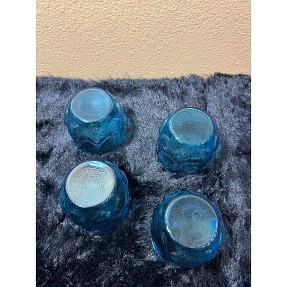 Vintage Anchor Hocking Madrid Aqua Blue Rock Glass Quilted Cocktail Set Of 4 - Picture 2 of 6